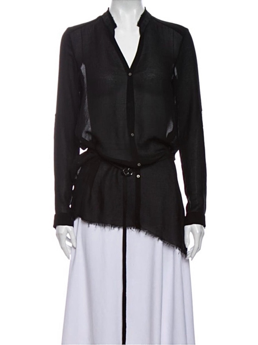 Helmut Lang Sheer Long Sleeve Tunic With Lamb Leather Belt